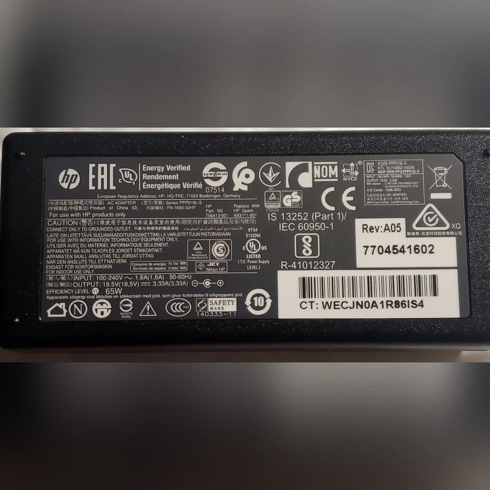 HP Laptop Charger AC Power Adapter 756413-001 693711-001 19.5V 3.33A 65W